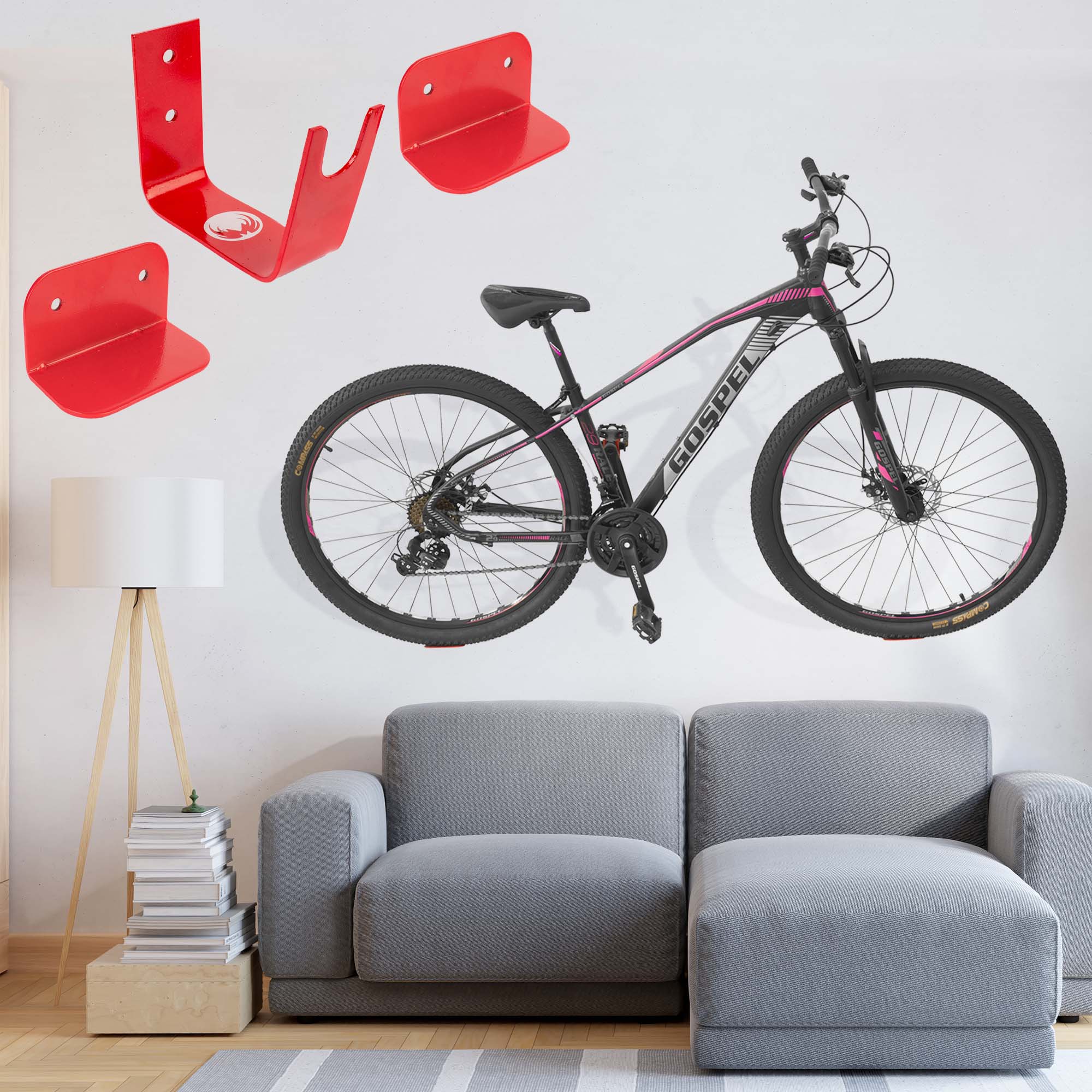 Ciclometa Detalles Soporte de pedal para colgar bicicleta en la pared Mach  rojo