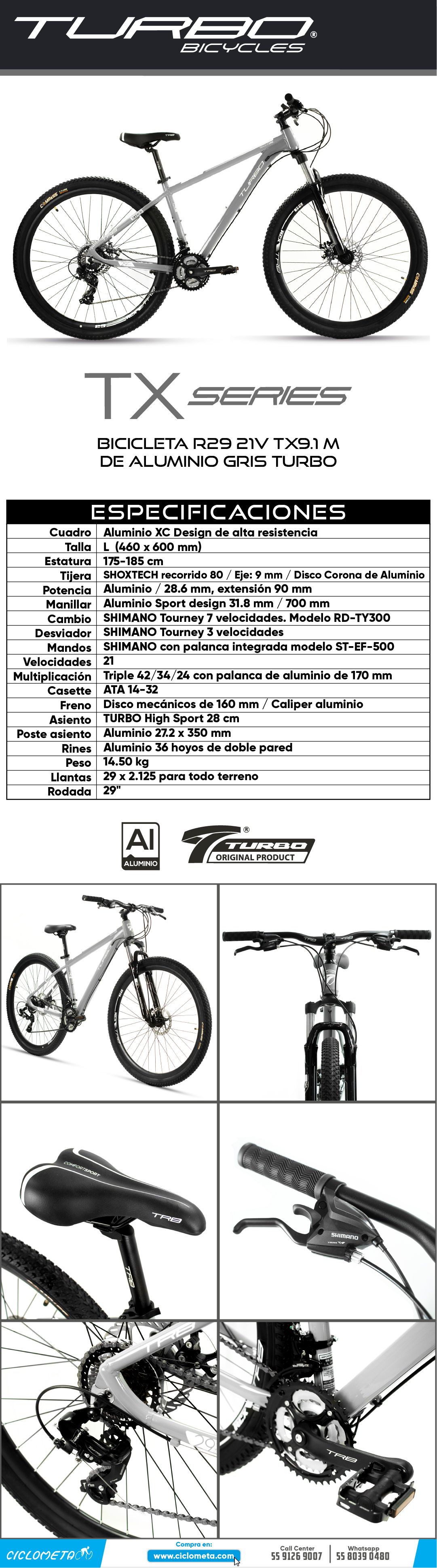 Ciclometa Detalles Bicicleta R 29 Montaña TX 900 de aluminio 21